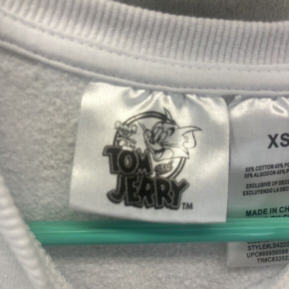 Tom & Jerry Y2k White Crew Neck Sweatshirt Cartoon Graphic Sleeves Size XS - Picture 9 of 15